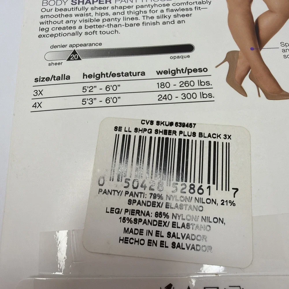 Body Shaper Pantyhose, 1 pair (US, Alpha, 3X-Large, Regular, Regular, Black)